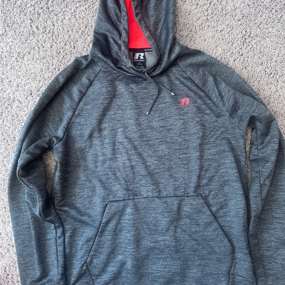 Russell Athletic Dark Gray Heather Hoodie with Red Lining